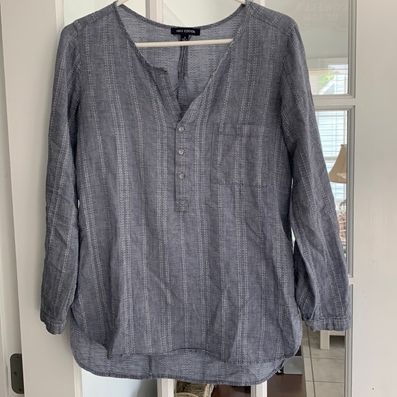 Max Edition Tops - Max Edition size S top, long sleeve w/button to roll up. Blue w/textured stripe